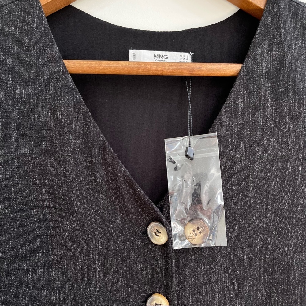 MNG Mango charcoal gray babydoll long sleeve button front dress size 4 - Picture 7 of 8